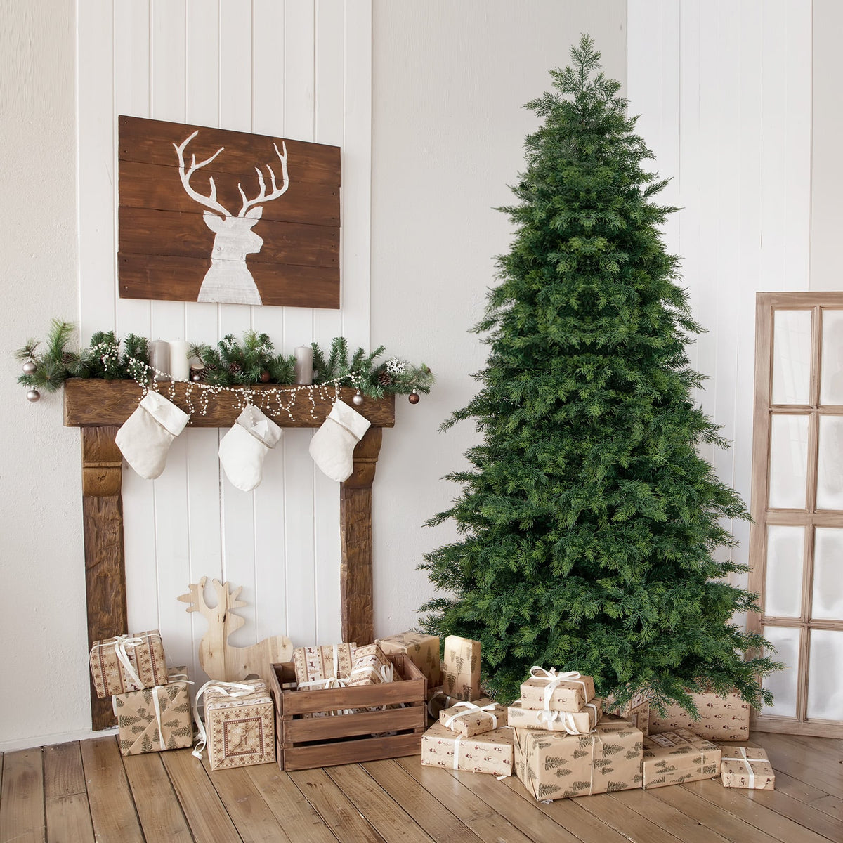 Artificial Christmas Tree Green Hinged Holiday Tree with 721/1019 Lush Branch Tips-6 ft-Christmas Trees-DECOROLALA