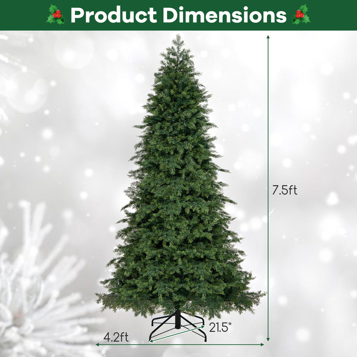 Artificial Christmas Tree Green Hinged Holiday Tree with 721/1019 Lush Branch Tips-7.5 ft-Christmas Trees-DECOROLALA