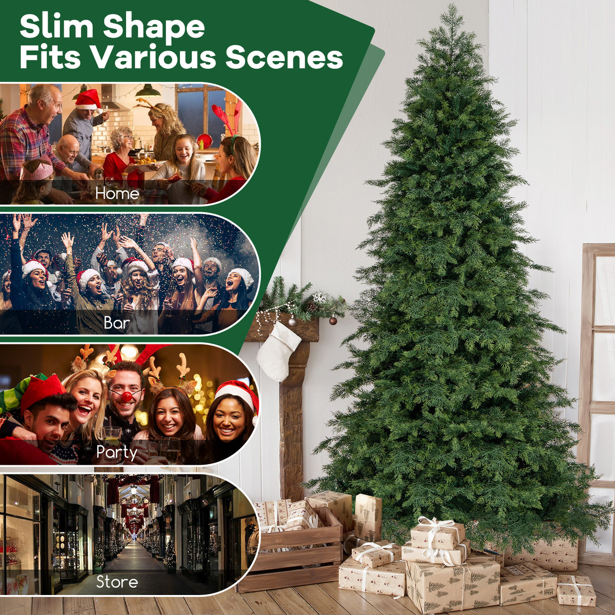 Artificial Christmas Tree Green Hinged Holiday Tree with 721/1019 Lush Branch Tips-7.5 ft-Christmas Trees-DECOROLALA