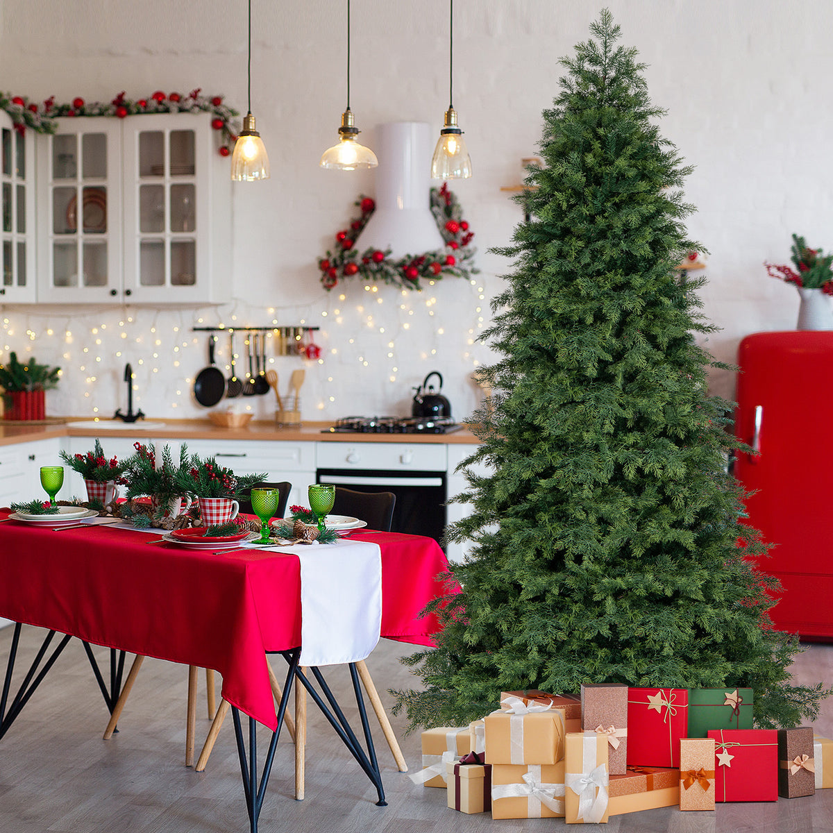 Artificial Christmas Tree Green Hinged Holiday Tree with 721/1019 Lush Branch Tips-7.5 ft-Christmas Trees-DECOROLALA