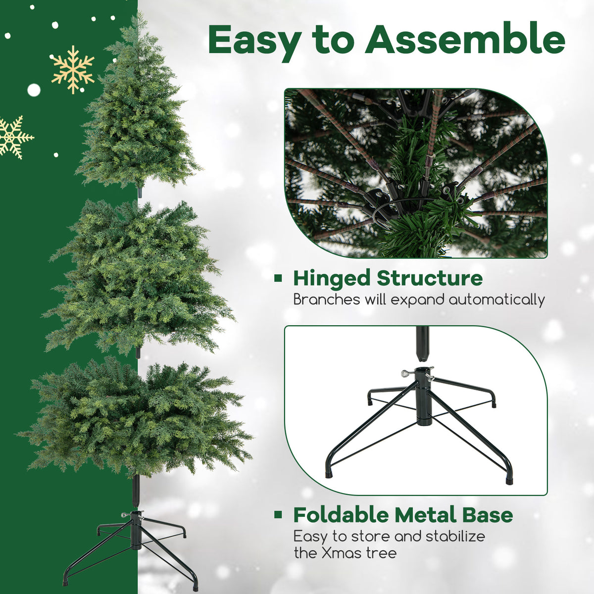 Artificial Christmas Tree Green Hinged Holiday Tree with 721/1019 Lush Branch Tips-7.5 ft-Christmas Trees-DECOROLALA