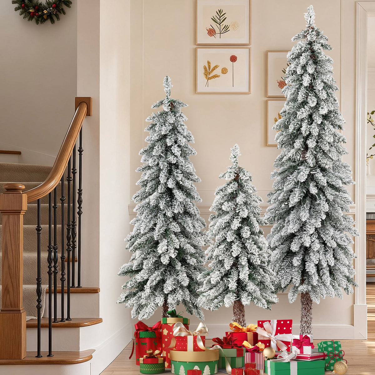 Artificial Christmas Tree Set of 3 with Snow-flocked Branch Tips-Christmas Trees-DECOROLALA