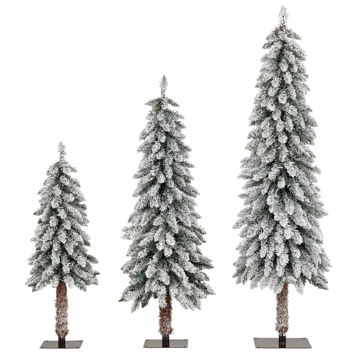 Artificial Christmas Tree Set of 3 with Snow-flocked Branch Tips-Christmas Trees-DECOROLALA