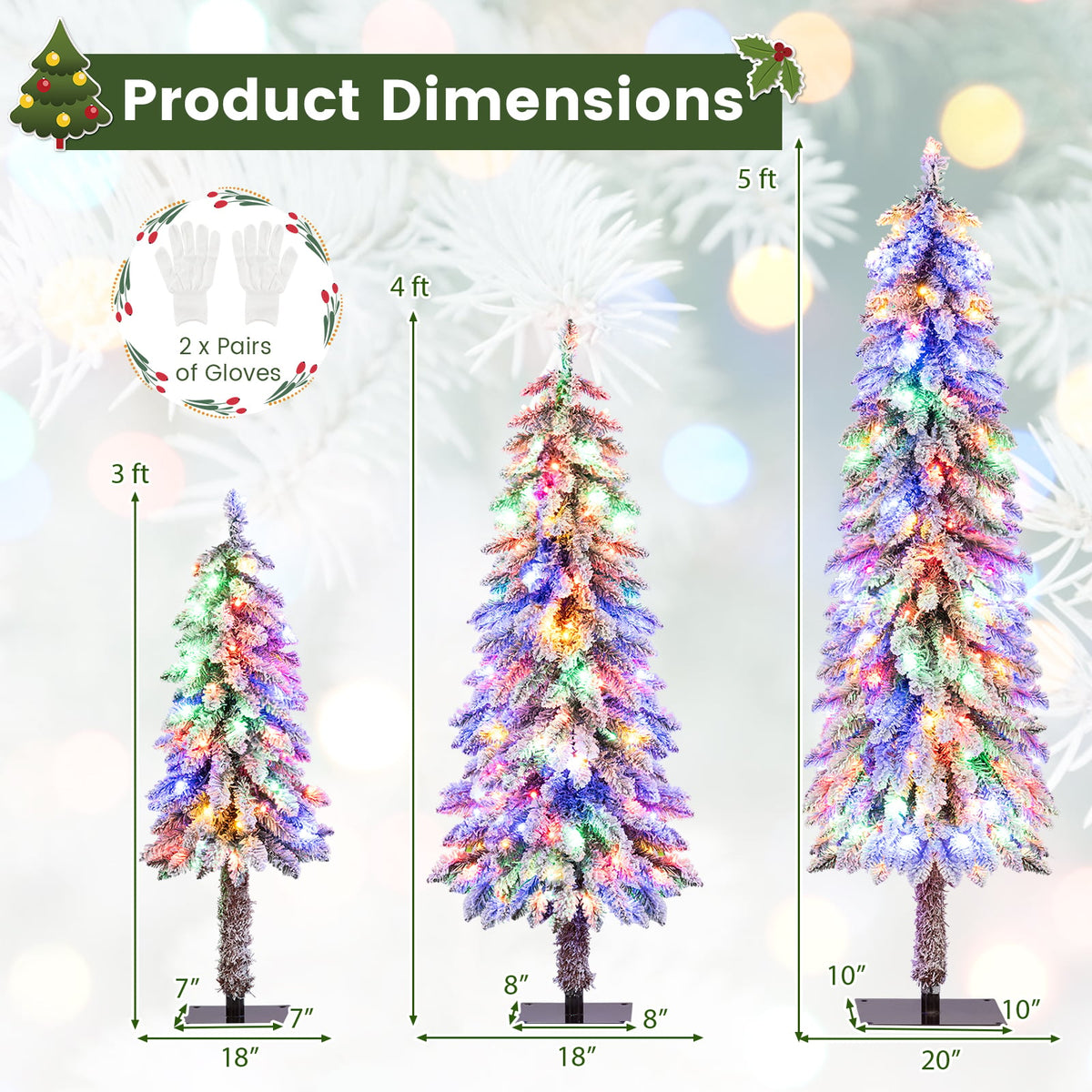 Artificial Christmas Tree Set of 3 with Snow-flocked Branch Tips-Christmas Trees-DECOROLALA