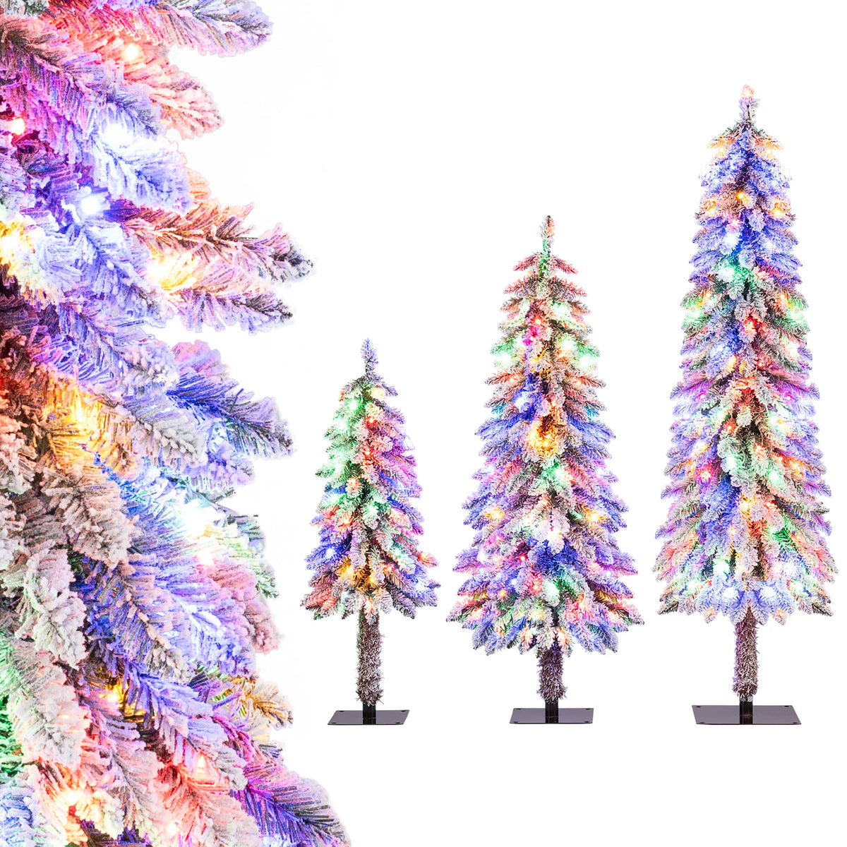 Artificial Christmas Tree Set of 3 with Snow-flocked Branch Tips-Christmas Trees-DECOROLALA