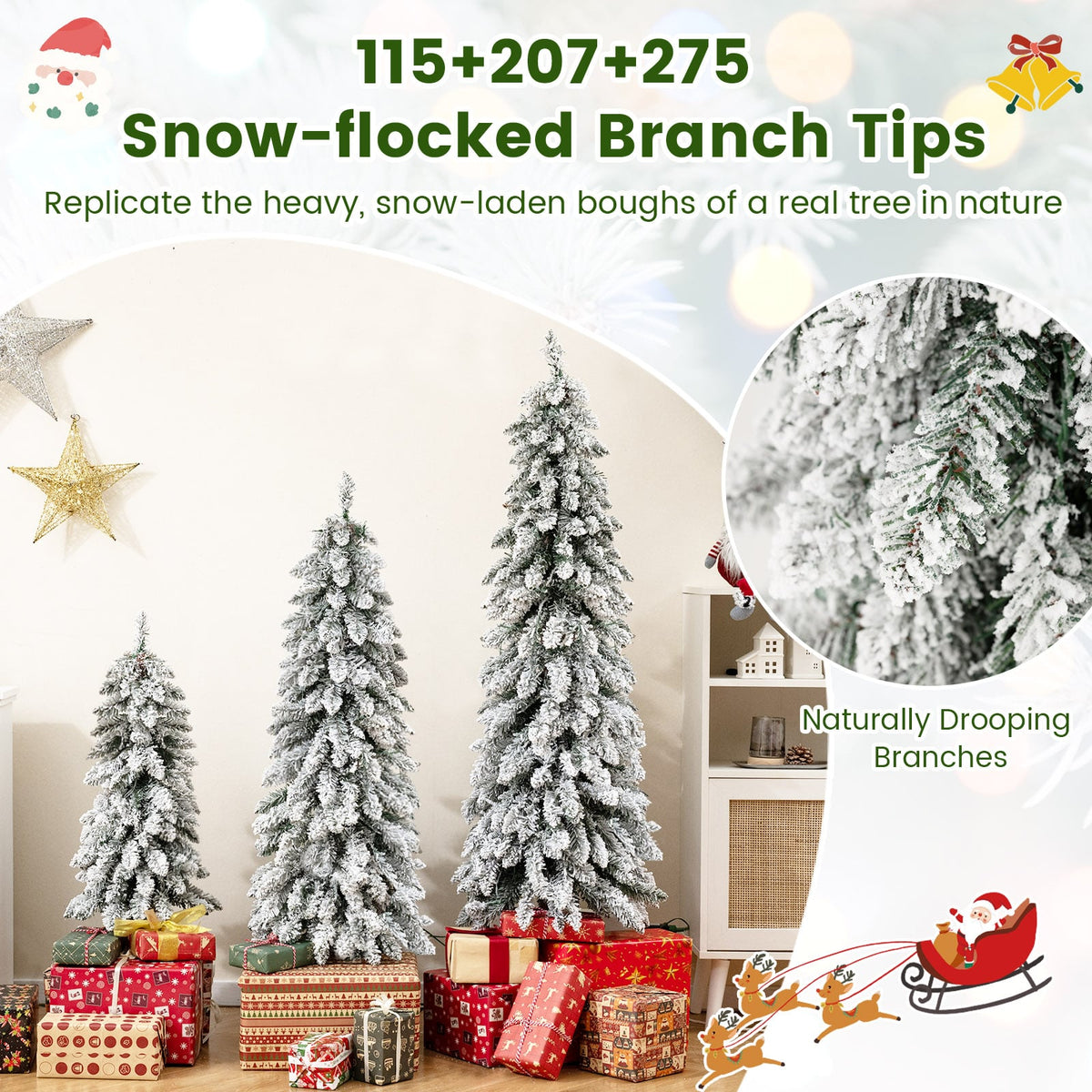Artificial Christmas Tree Set of 3 with Snow-flocked Branch Tips-Christmas Trees-DECOROLALA