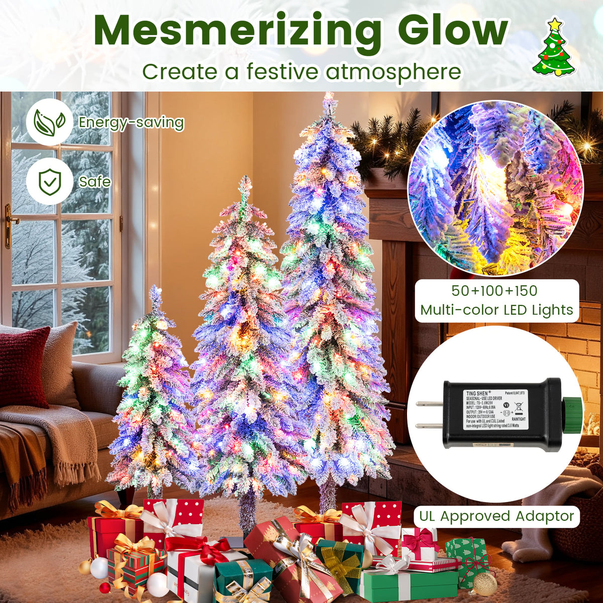 Artificial Christmas Tree Set of 3 with Snow-flocked Branch Tips-Christmas Trees-DECOROLALA