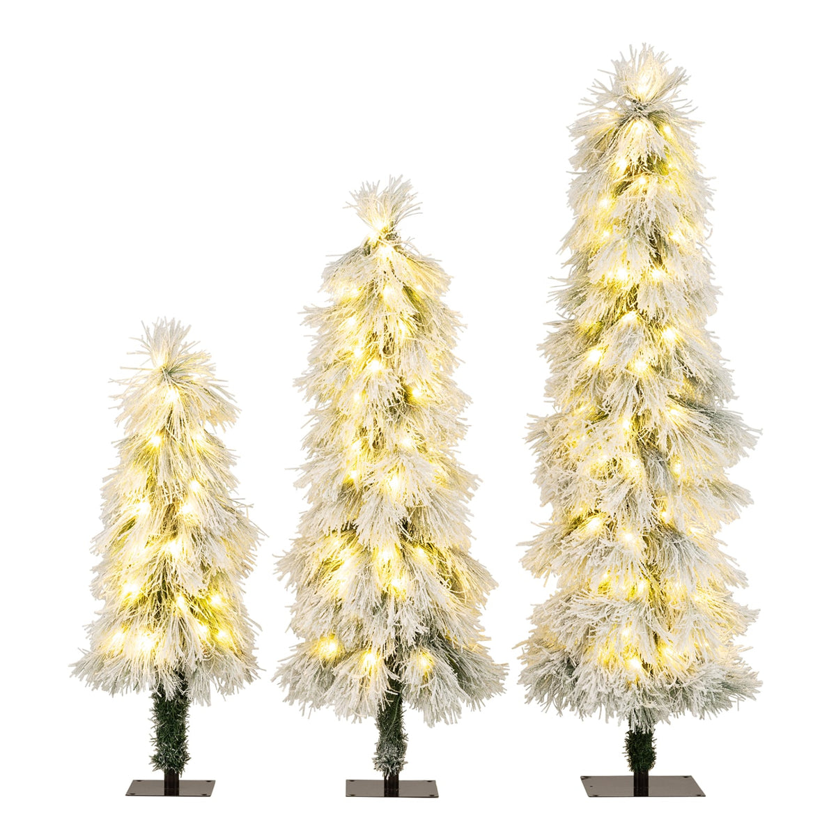 Artificial Christmas Tree Set of 3 with Snow-flocked Branch Tips and LED Lights-Christmas Trees-DECOROLALA
