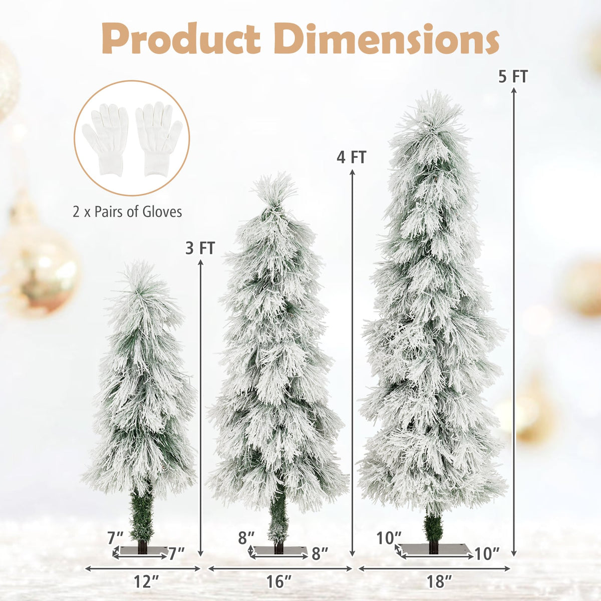 Artificial Christmas Tree Set of 3 with Snow-flocked Branch Tips and LED Lights-Christmas Trees-DECOROLALA