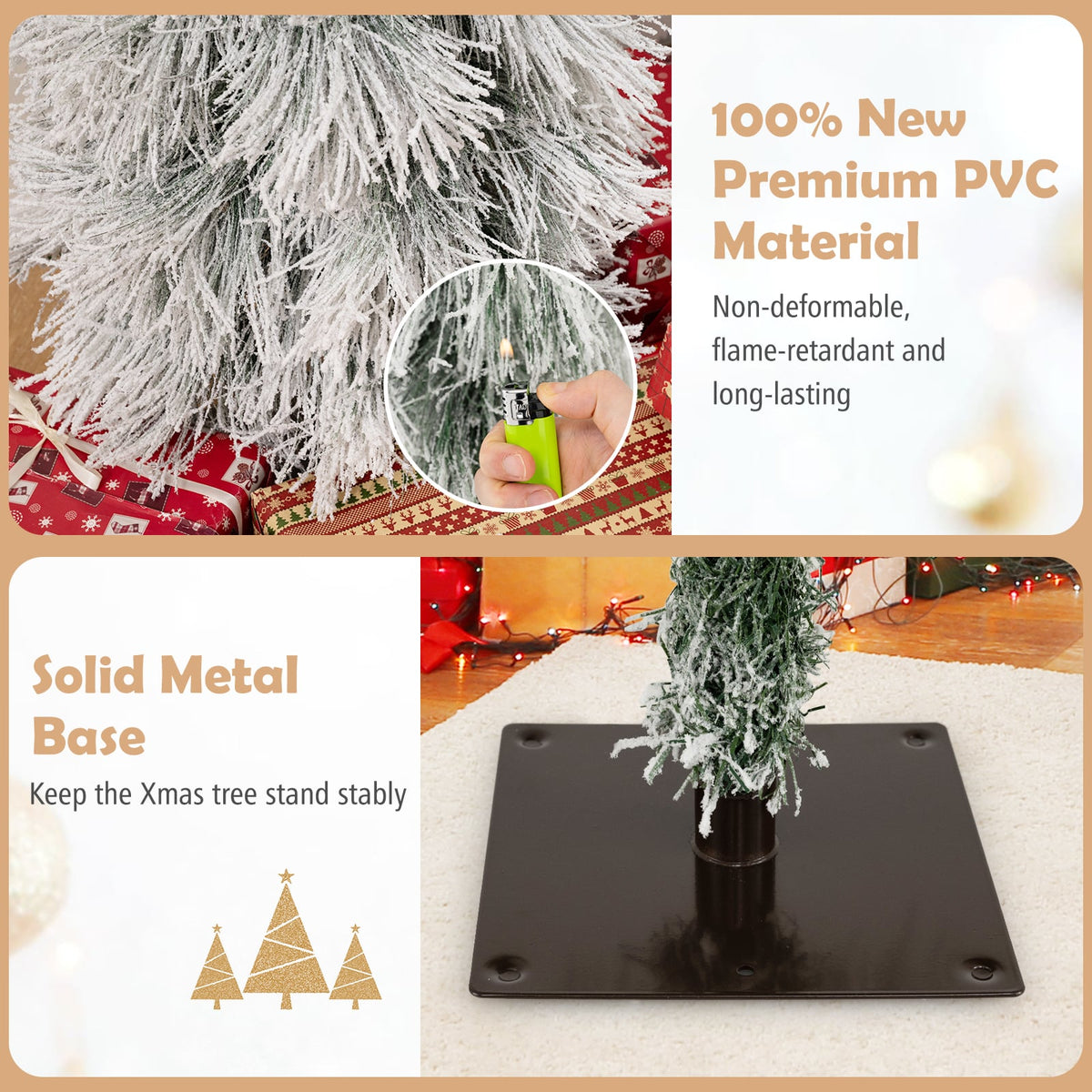 Artificial Christmas Tree Set of 3 with Snow-flocked Branch Tips and LED Lights-Christmas Trees-DECOROLALA