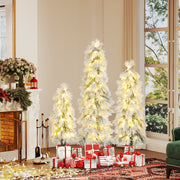 Artificial Christmas Tree Set of 3 with Snow-flocked Branch Tips and LED Lights-Christmas Trees-DECOROLALA