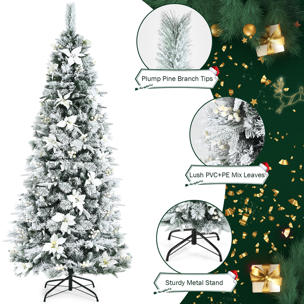 Artificial Christmas Tree Snow Flocked Pencil Tree-7 ft-Christmas Trees-DECOROLALA