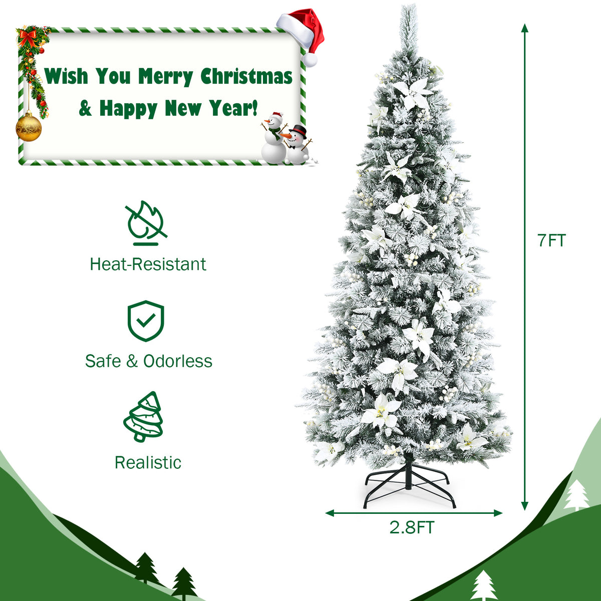 Artificial Christmas Tree Snow Flocked Pencil Tree-7 ft-Christmas Trees-DECOROLALA