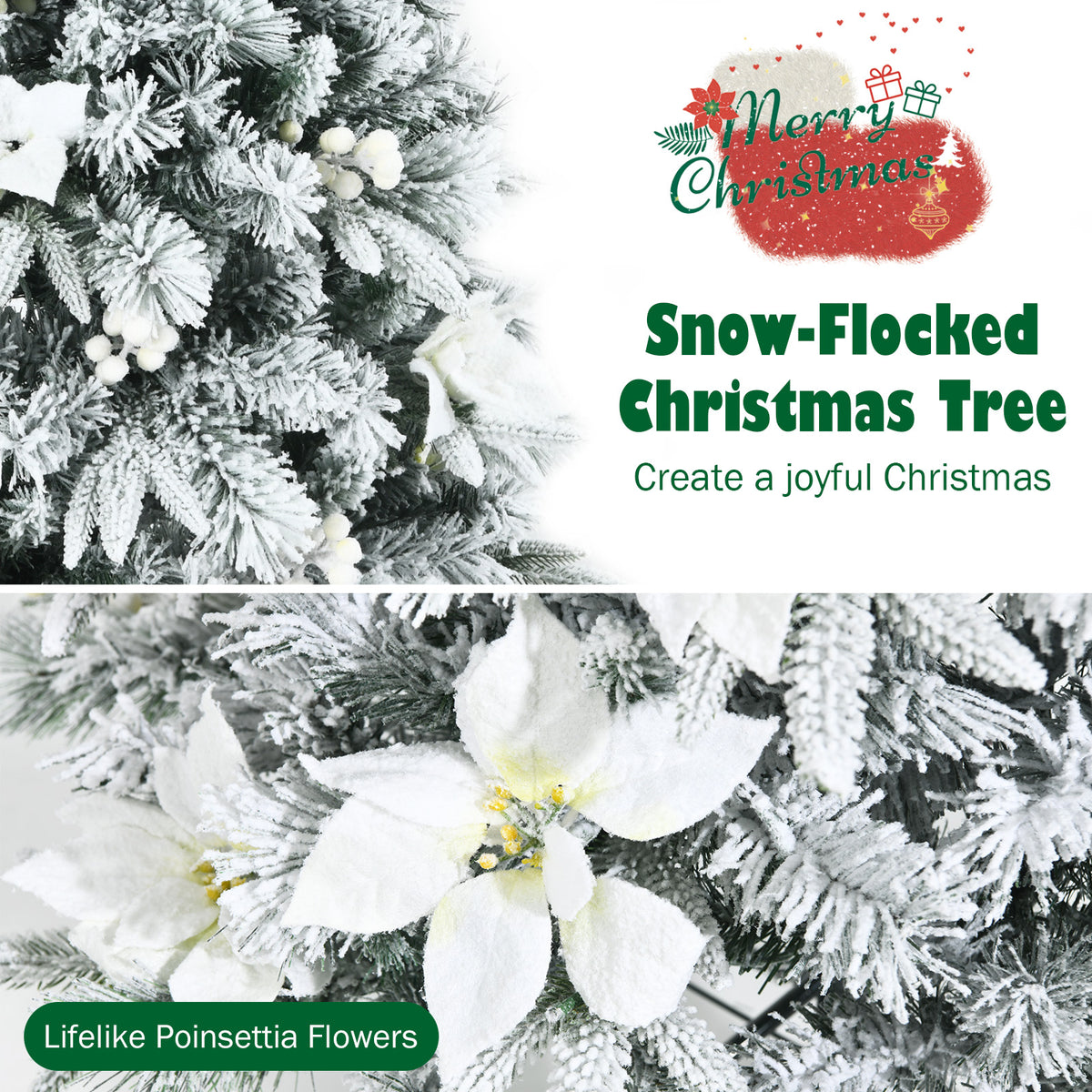 Artificial Christmas Tree Snow Flocked Pencil Tree-7 ft-Christmas Trees-DECOROLALA