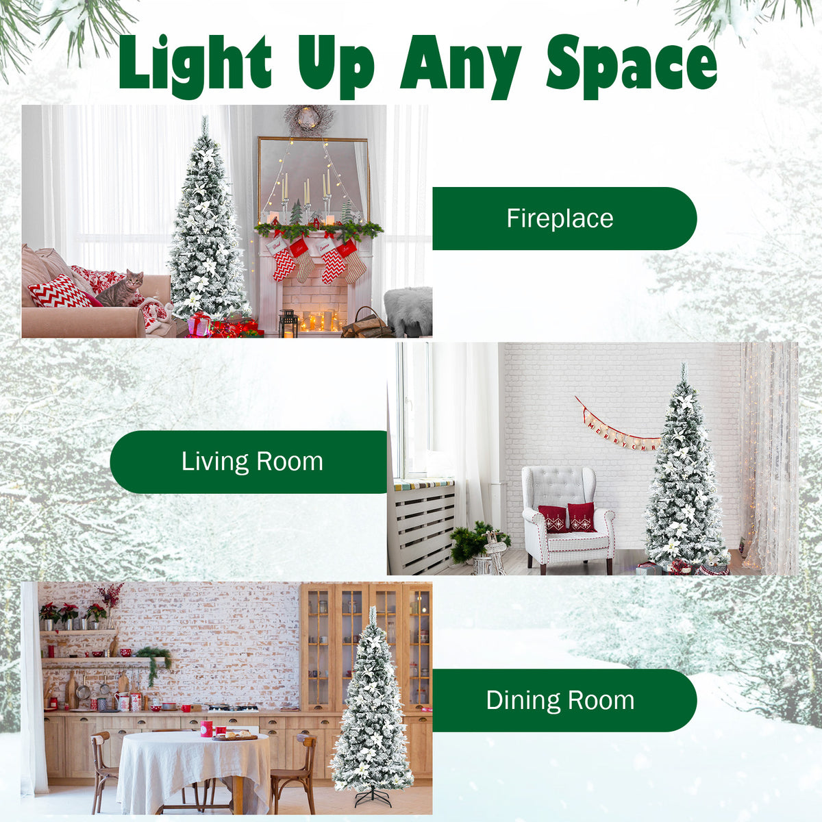 Artificial Christmas Tree Snow Flocked Pencil Tree-7 ft-Christmas Trees-DECOROLALA