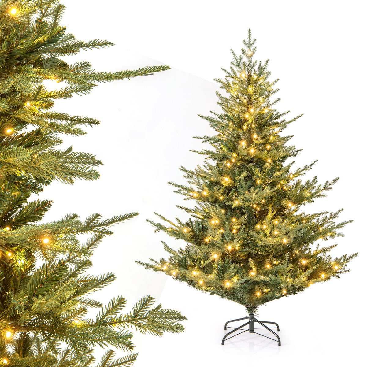 Artificial Christmas Tree with Branch Tips and Warm White LED Lights-6 Feet-Christmas Trees-DECOROLALA