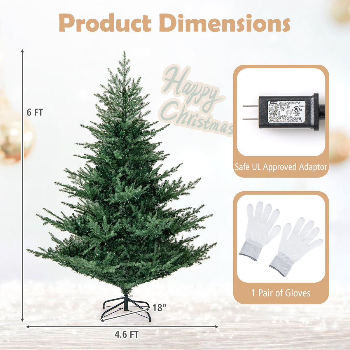 Artificial Christmas Tree with Branch Tips and Warm White LED Lights-6 Feet-Christmas Trees-DECOROLALA