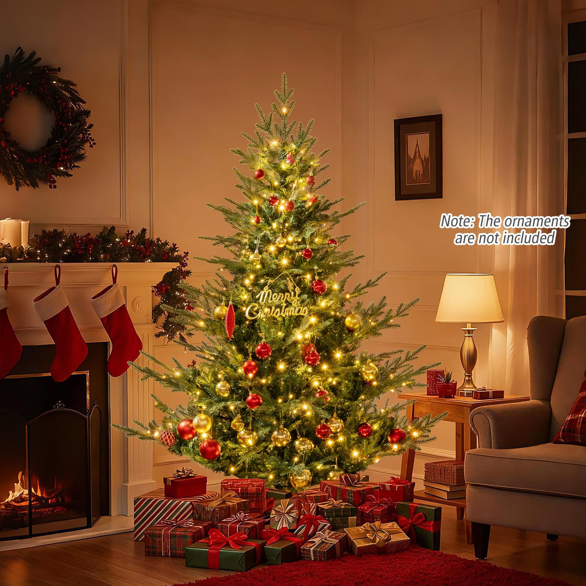 Artificial Christmas Tree with Branch Tips and Warm White LED Lights-6 Feet-Christmas Trees-DECOROLALA