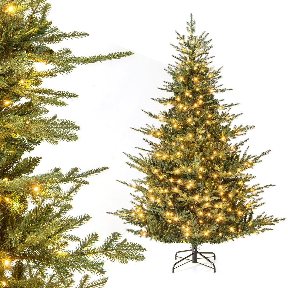 Artificial Christmas Tree with Branch Tips and Warm White LED Lights-7 Feet-Christmas Trees-DECOROLALA
