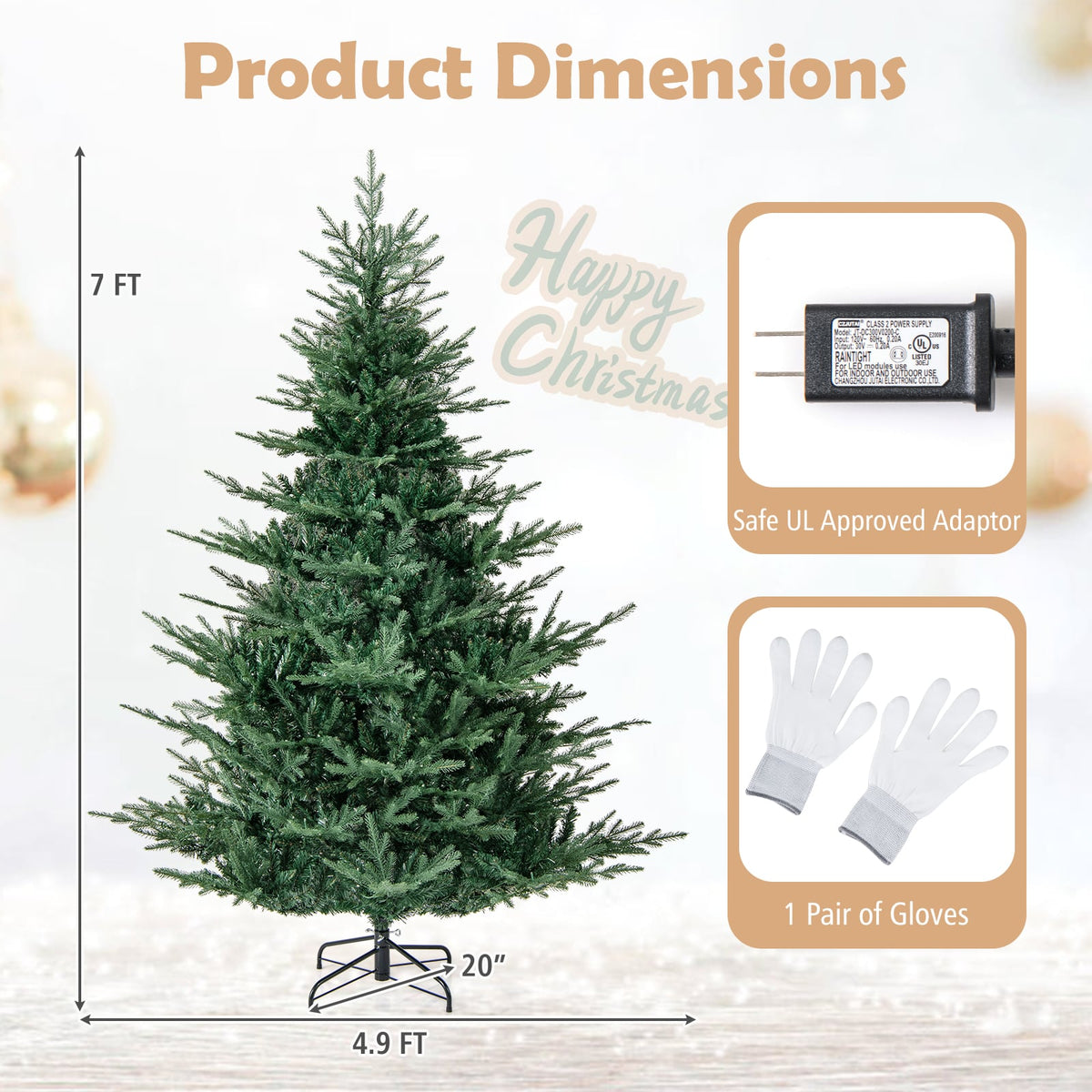 Artificial Christmas Tree with Branch Tips and Warm White LED Lights-7 Feet-Christmas Trees-DECOROLALA