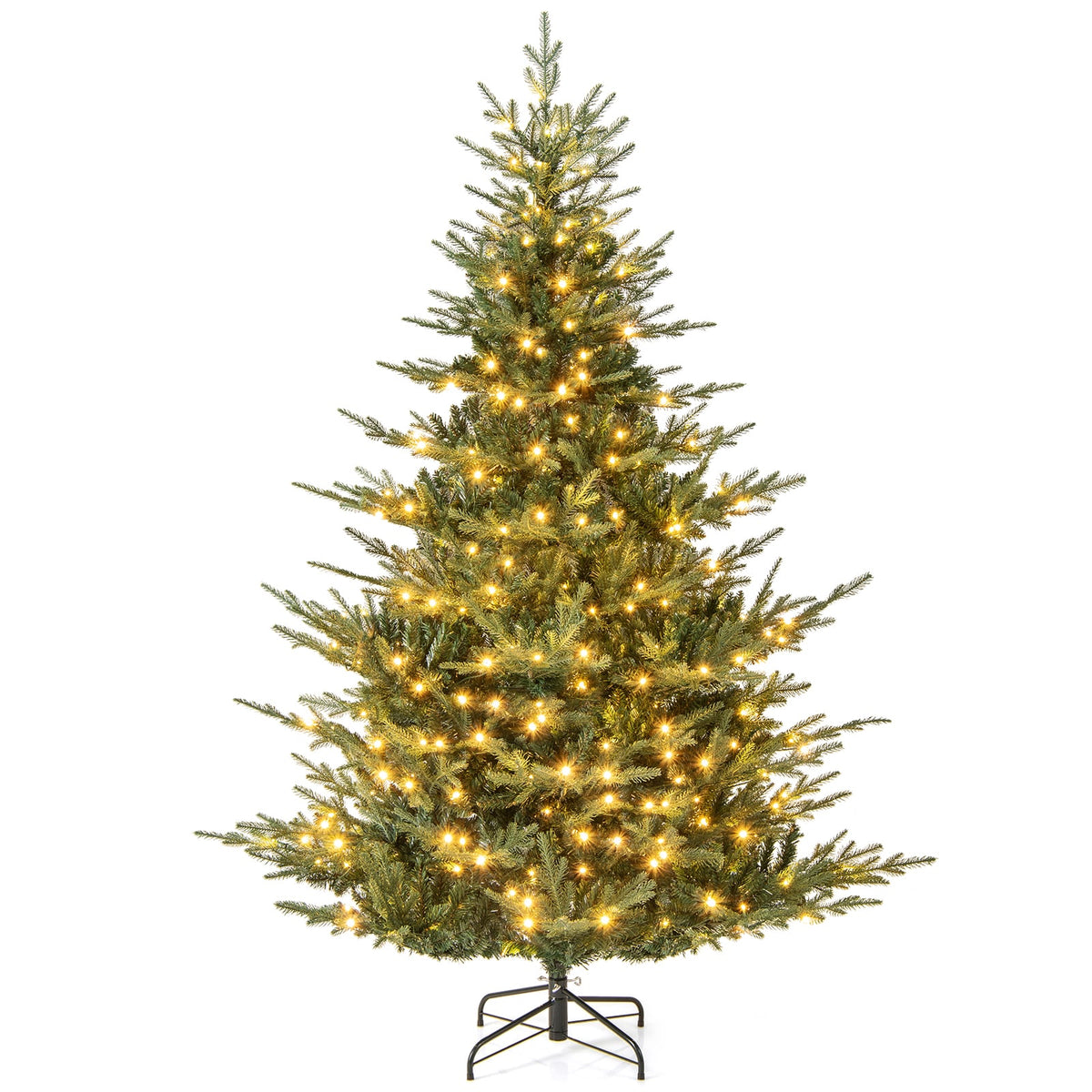 Artificial Christmas Tree with Branch Tips and Warm White LED Lights-7 Feet-Christmas Trees-DECOROLALA