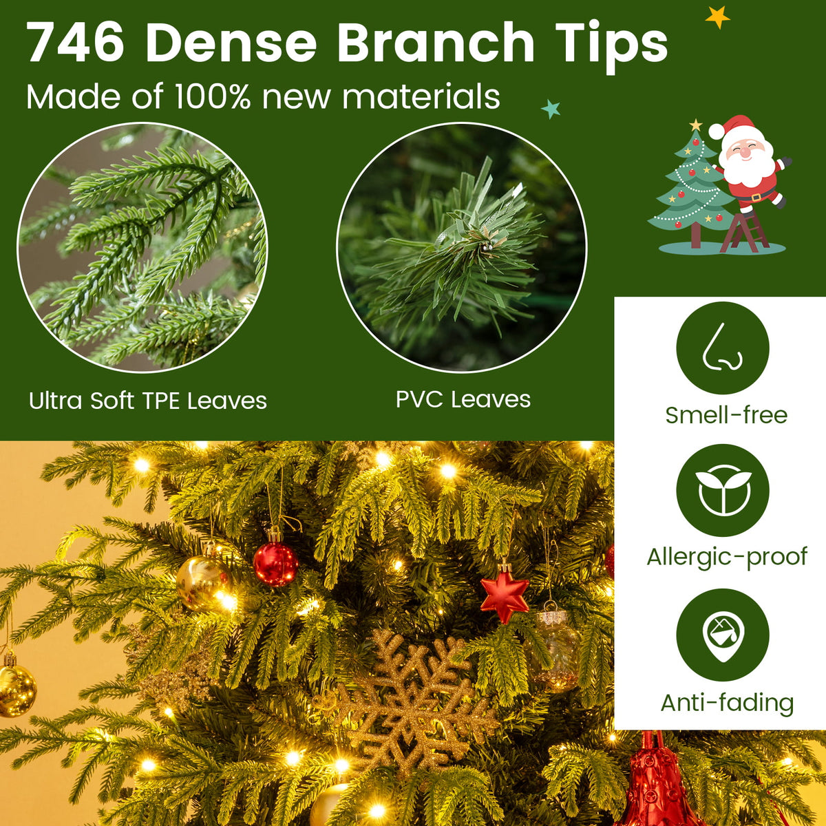 Artificial Christmas Tree with LED Lights and PVC Mixed Branch Tips-6-Christmas Trees-DECOROLALA