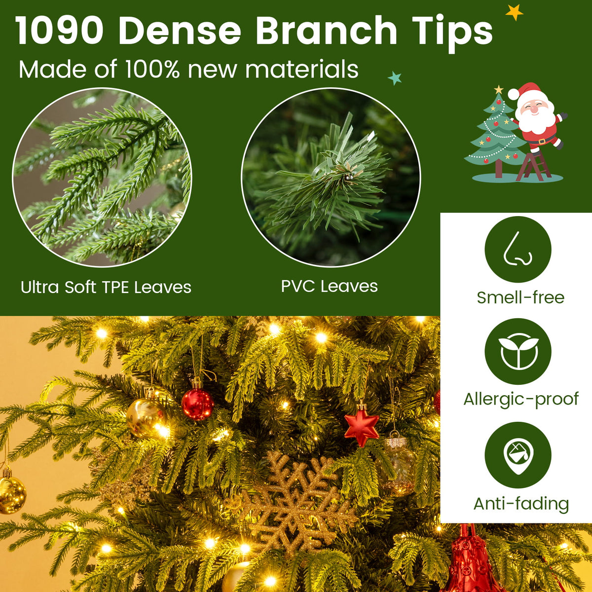 Artificial Christmas Tree with LED Lights and PVC Mixed Branch Tips-7-Christmas Trees-DECOROLALA