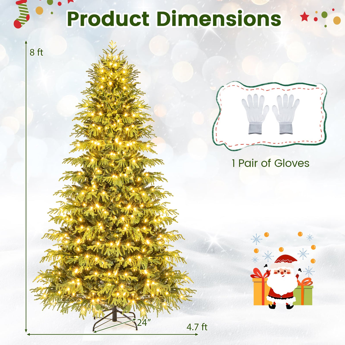 Artificial Christmas Tree with LED Lights and PVC Mixed Branch Tips-8 Feet-Christmas Trees-DECOROLALA