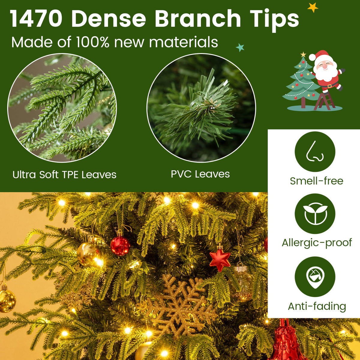 Artificial Christmas Tree with LED Lights and PVC Mixed Branch Tips-8 Feet-Christmas Trees-DECOROLALA
