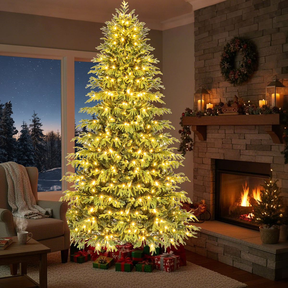 Artificial Christmas Tree with LED Lights and PVC Mixed Branch Tips-8 Feet-Christmas Trees-DECOROLALA