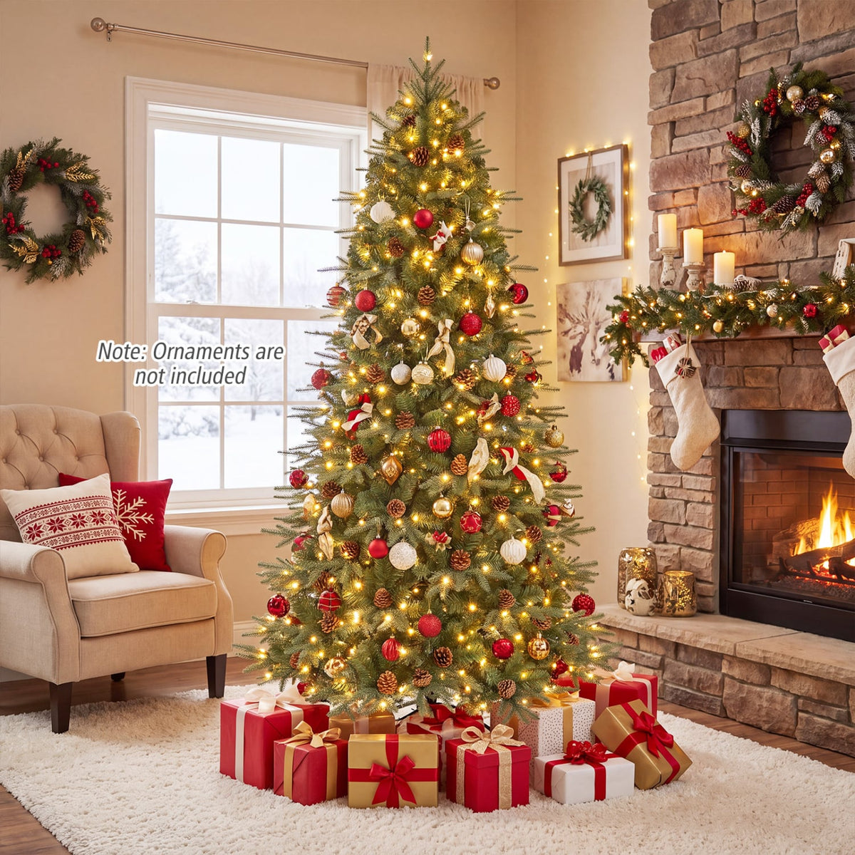 Artificial Christmas Tree with LED Lights and Pine Cones-7'-Christmas Trees-DECOROLALA