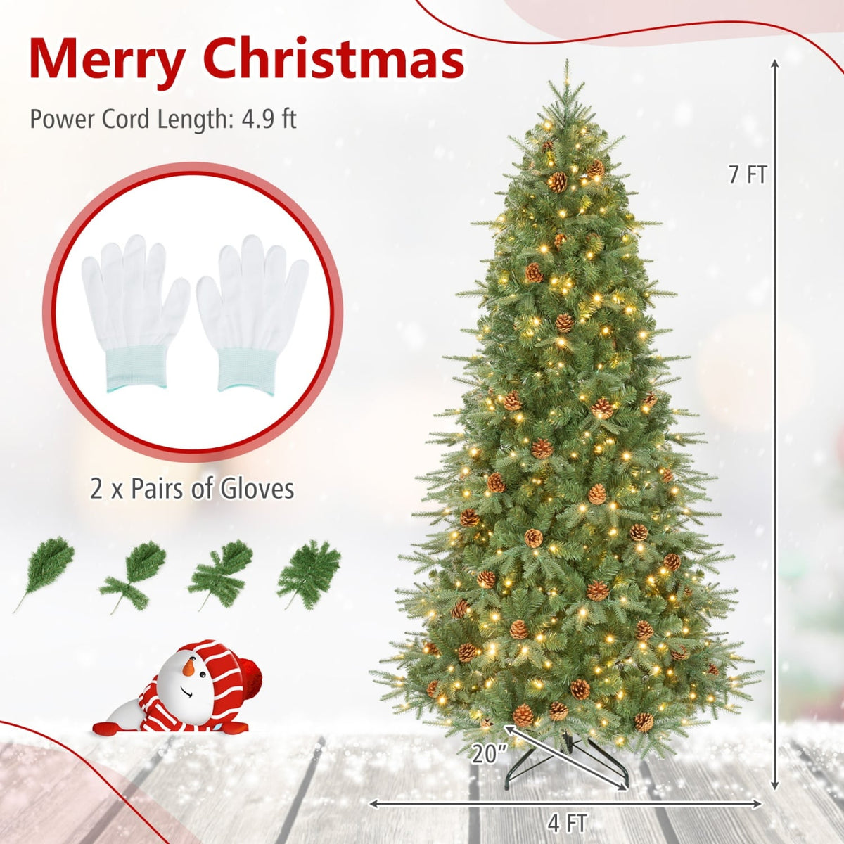Artificial Christmas Tree with LED Lights and Pine Cones-7'-Christmas Trees-DECOROLALA
