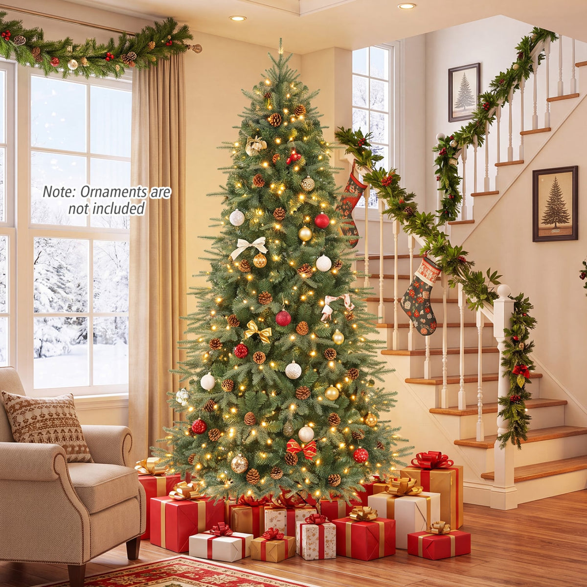 Artificial Christmas Tree with LED Lights and Pine Cones-7'-Christmas Trees-DECOROLALA