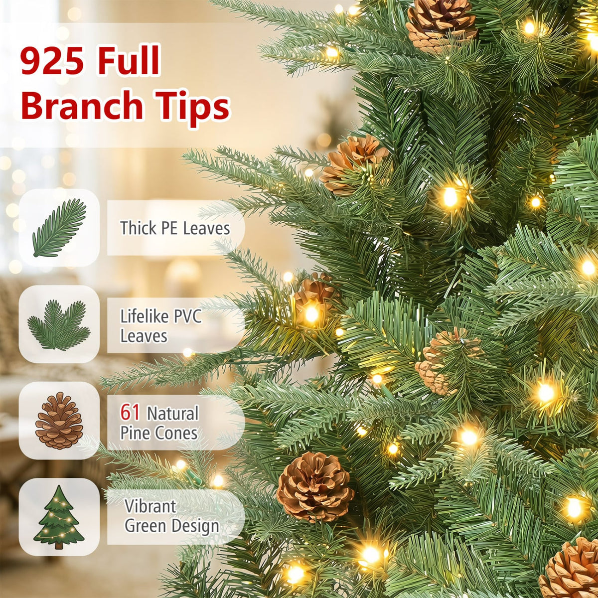 Artificial Christmas Tree with LED Lights and Pine Cones-7'-Christmas Trees-DECOROLALA