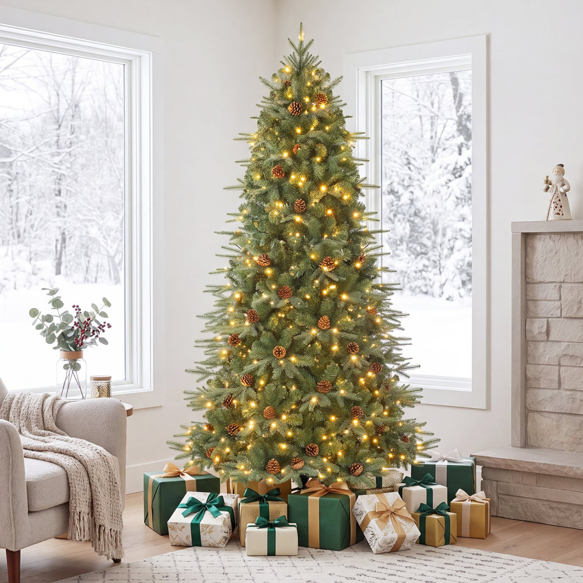 Artificial Christmas Tree with LED Lights and Pine Cones-7'-Christmas Trees-DECOROLALA