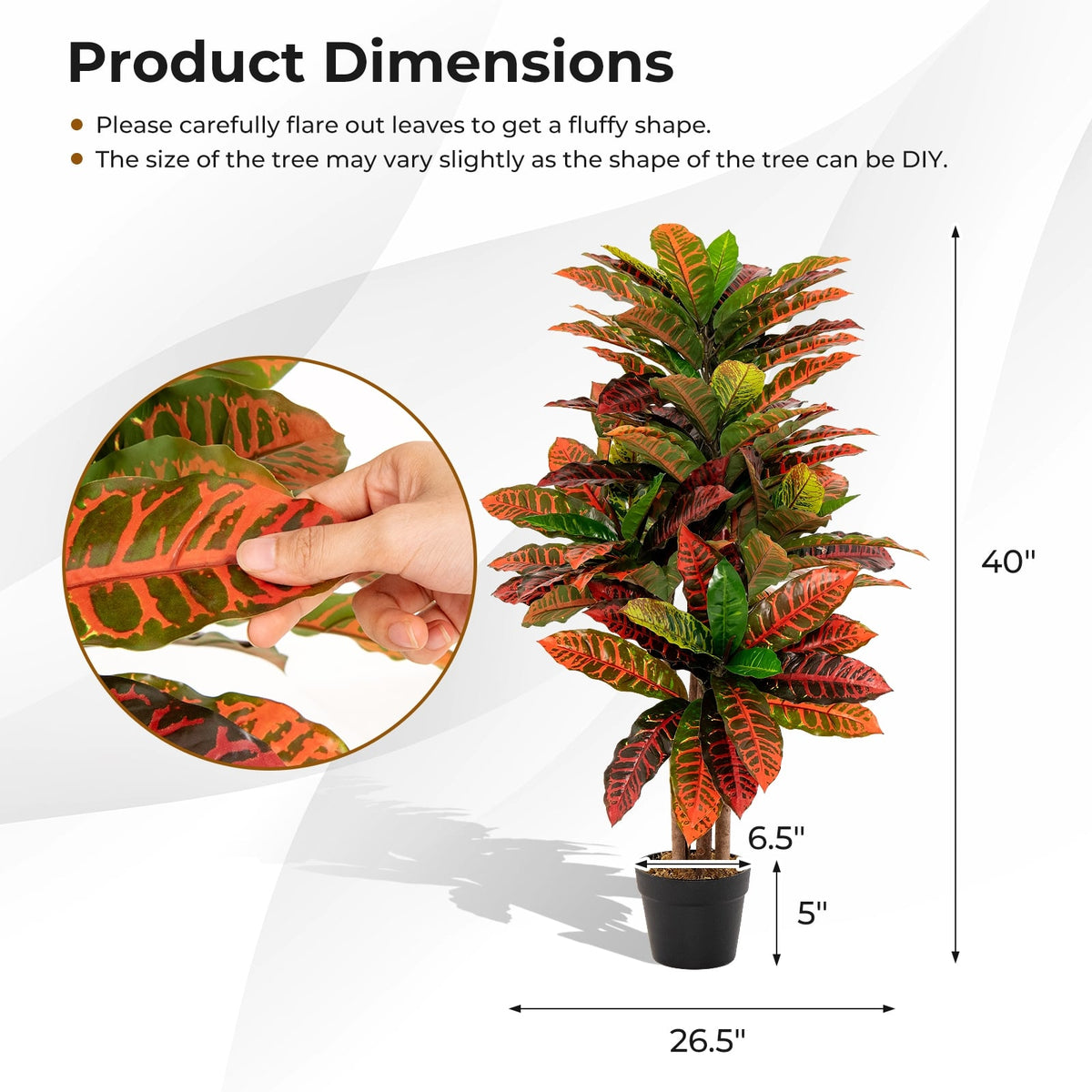 Artificial Croton Plant 40 Inch Tall Fake Croton Palm Tree with Colorful Variegated Leaves and Pot-Artificial Plants-DECOROLALA