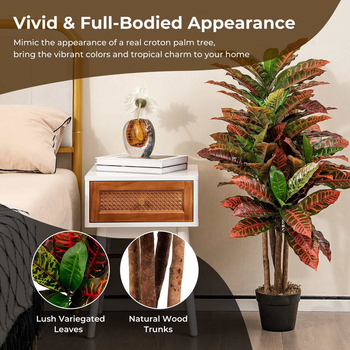 Artificial Croton Plant 40 Inch Tall Fake Croton Palm Tree with Colorful Variegated Leaves and Pot-Artificial Plants-DECOROLALA