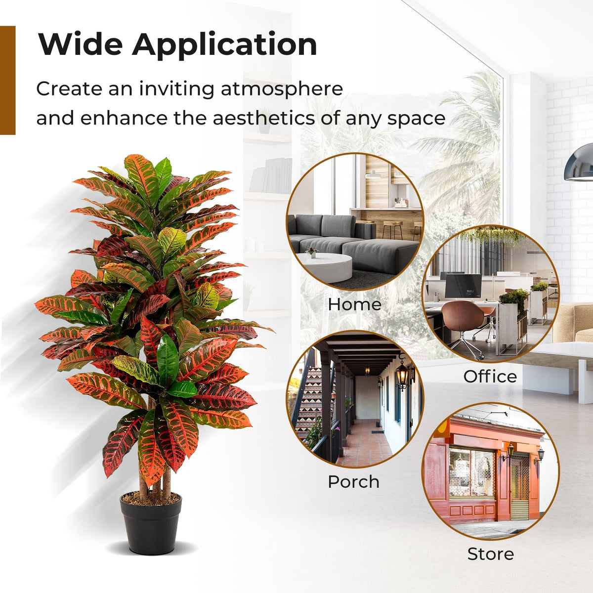 Artificial Croton Plant 40 Inch Tall Fake Croton Palm Tree with Colorful Variegated Leaves and Pot-Artificial Plants-DECOROLALA