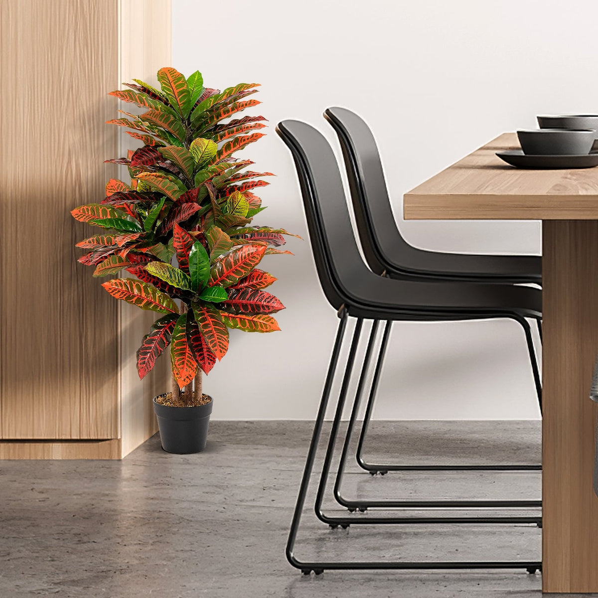 Artificial Croton Plant 40 Inch Tall Fake Croton Palm Tree with Colorful Variegated Leaves and Pot-Artificial Plants-DECOROLALA
