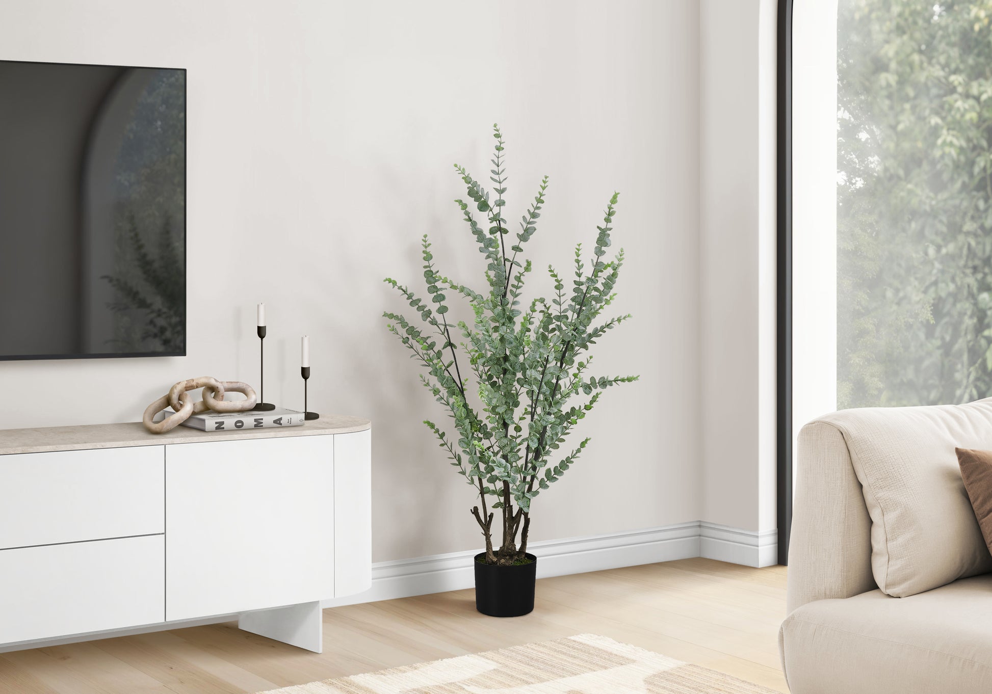 Artificial Eucalyptus Plant 44"H Black Pot-Artificial Plant-DECOROLALA