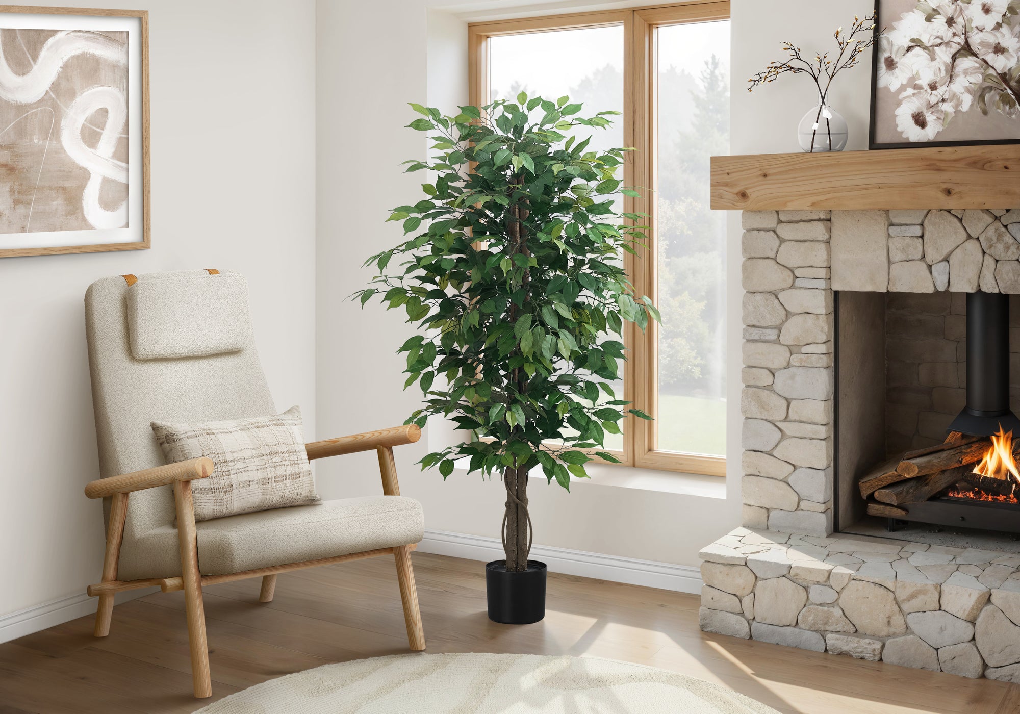 Artificial Ficus Tree 58"H - 1008 Leaves, Black Pot-Artificial Plant-DECOROLALA