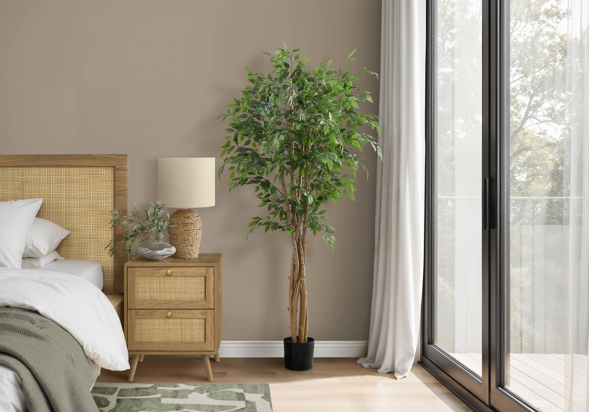 Artificial Ficus Tree 79" Tall Indoor Plant Black Pot-Artificial Plant-DECOROLALA