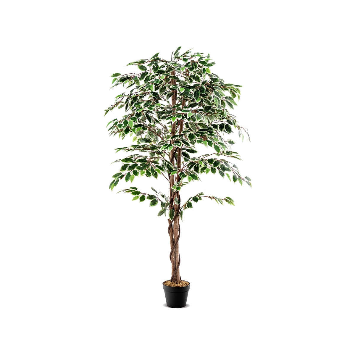 Artificial Ficus Tree Tall Faux Indoor Plant with 1008 Leaves Nursery Pot and Dried Moss-Artificial Plants-DECOROLALA