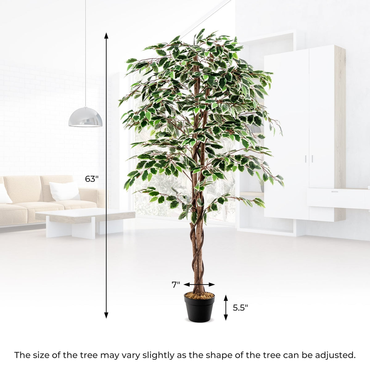 Artificial Ficus Tree Tall Faux Indoor Plant with 1008 Leaves Nursery Pot and Dried Moss-Artificial Plants-DECOROLALA