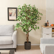 Artificial Ficus Tree Tall Faux Indoor Plant with 1008 Leaves Nursery Pot and Dried Moss-Artificial Plants-DECOROLALA