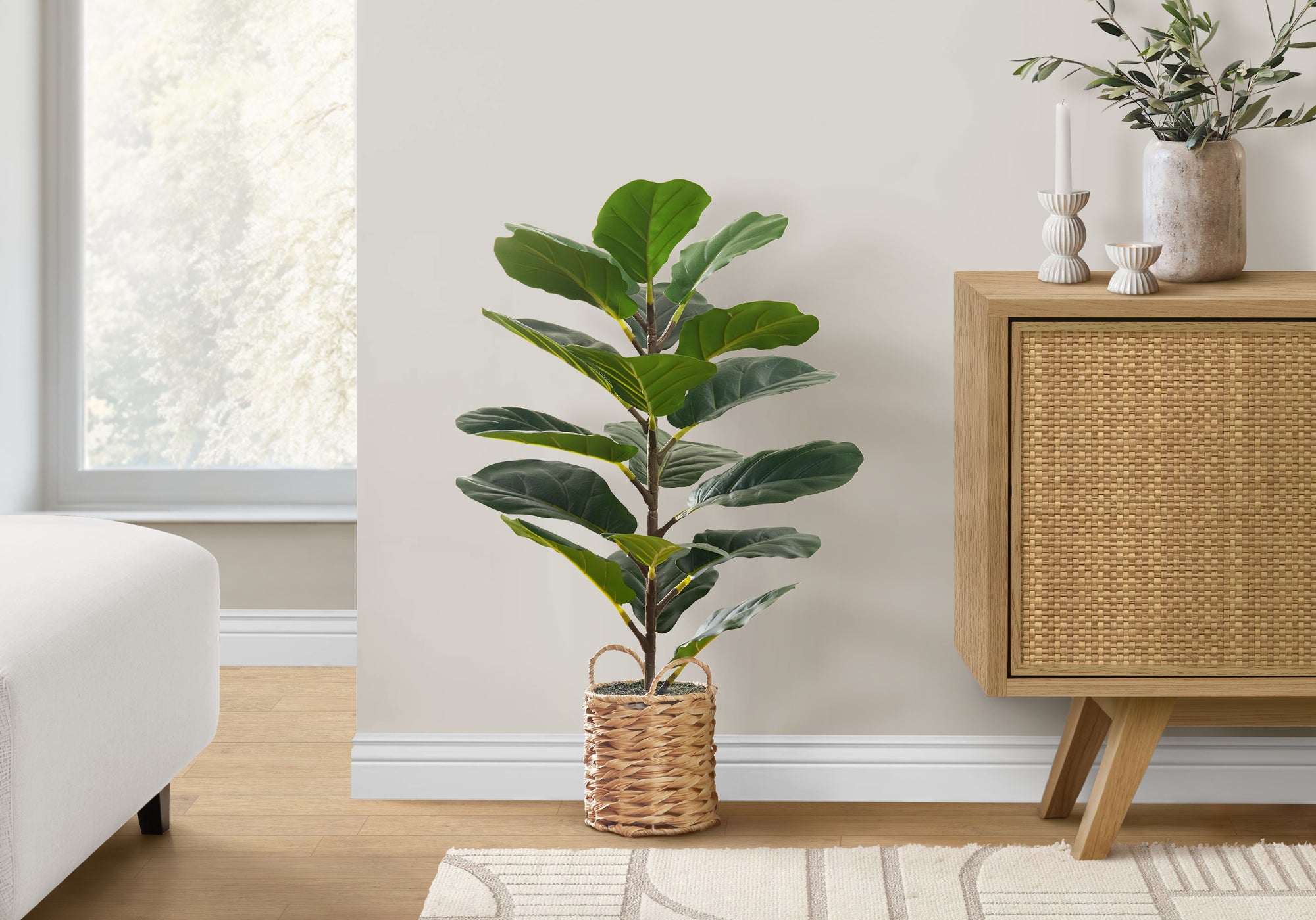 Artificial Fiddle Leaf Plant 28" with Woven Basket-Artificial Plant-DECOROLALA