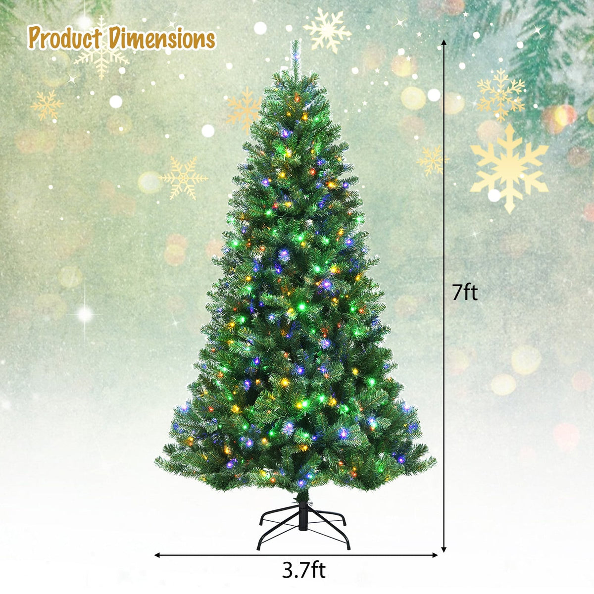 Artificial Hinged Christmas Tree with Remote-controlled Color-changing LED Lights-7'-Christmas Trees-DECOROLALA