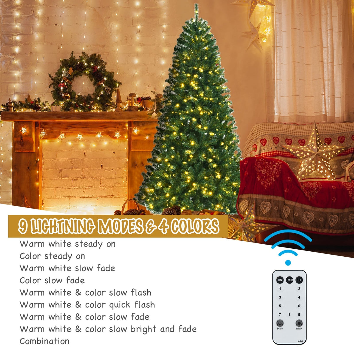 Artificial Hinged Christmas Tree with Remote-controlled Color-changing LED Lights-7'-Christmas Trees-DECOROLALA