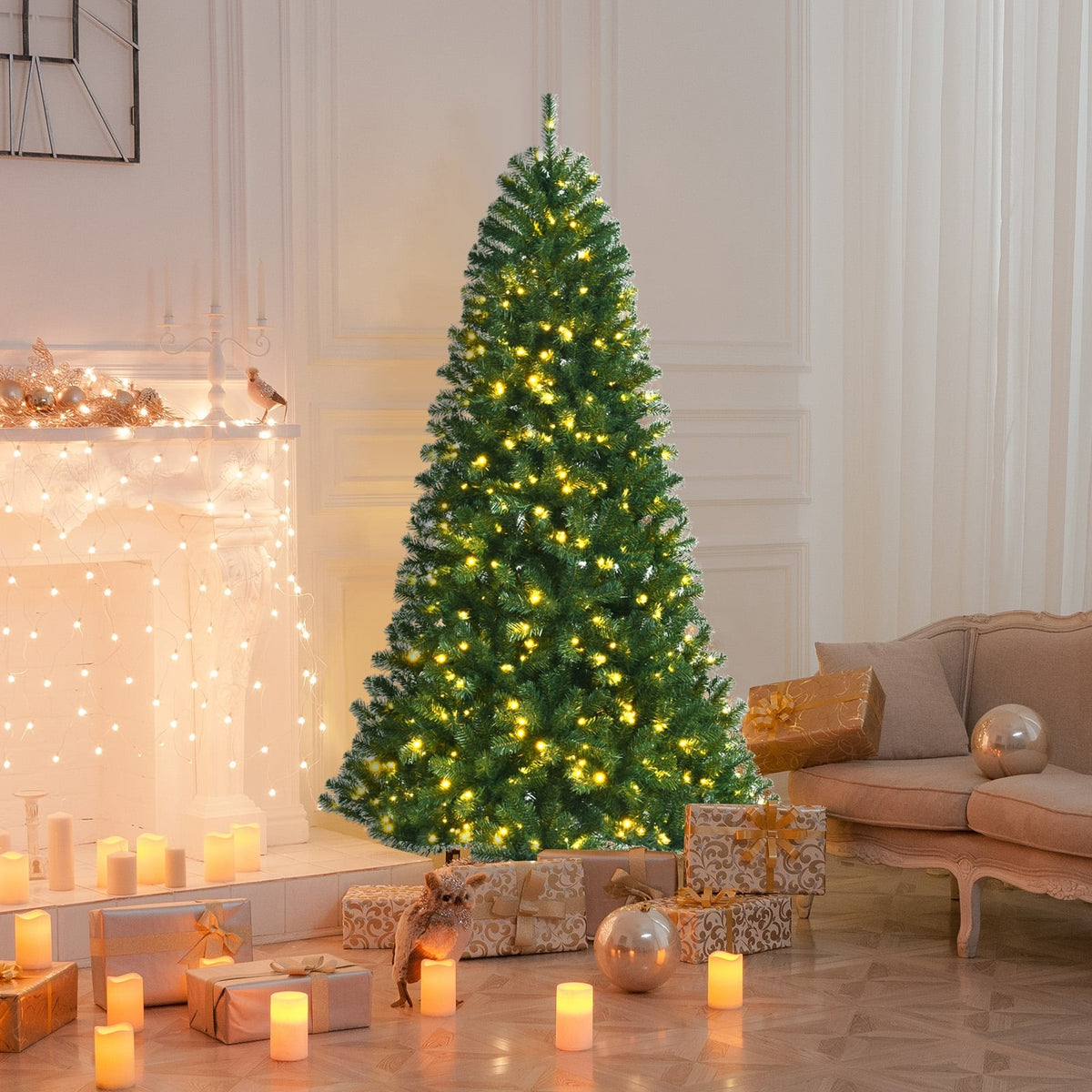 Artificial Hinged Christmas Tree with Remote-controlled Color-changing LED Lights-7'-Christmas Trees-DECOROLALA