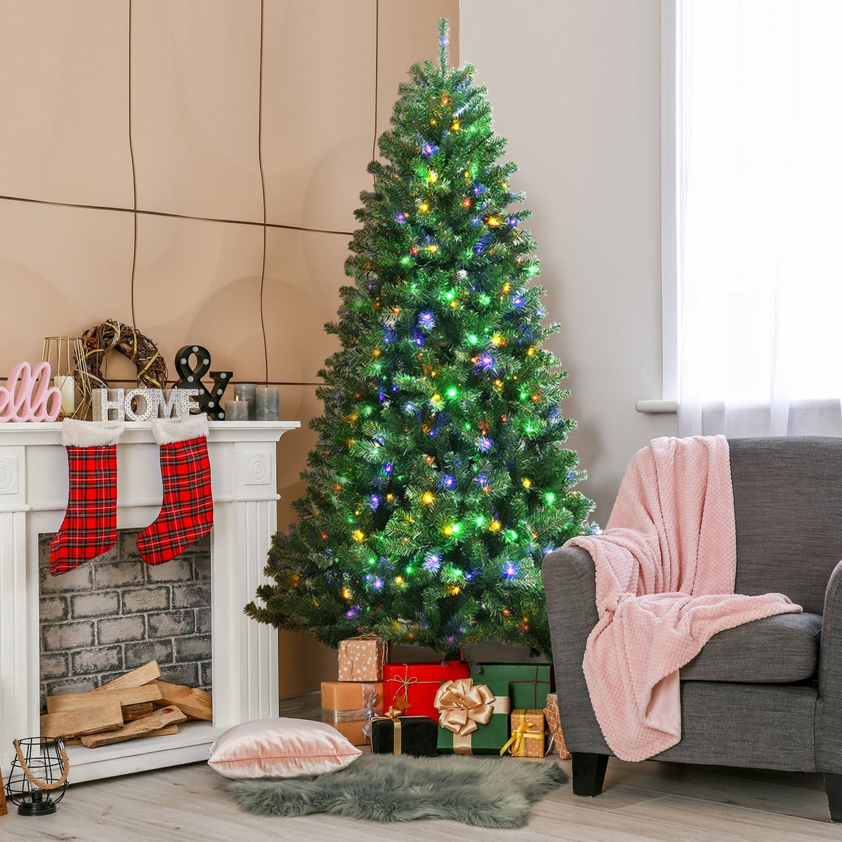 Artificial Hinged Christmas Tree with Remote-controlled Color-changing LED Lights-8'-Christmas Trees-DECOROLALA